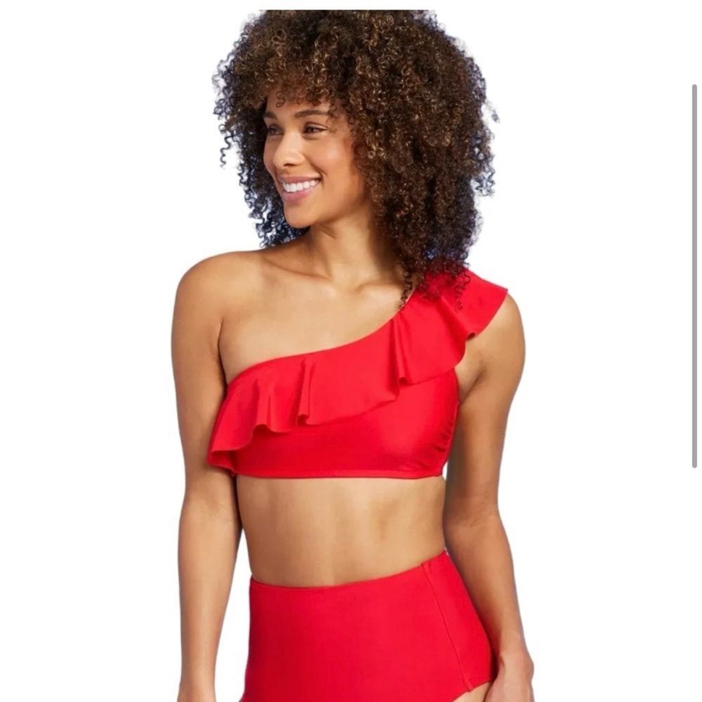 Kona Sol One Shoulder Flounce Bikini Swim Top D3
